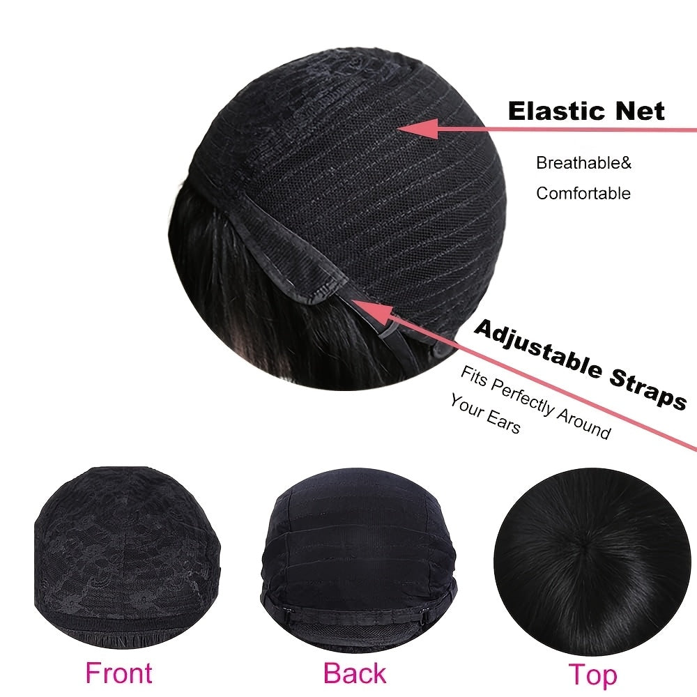 Glueless Bone Straight Wigs with Bangs 100% Long And True Length Human Hair Natural Black Color Wigs for Women Party Gifts Full Machine Made Rose Cap Straight No Glue No Lace Wigs 16inch-40inch
